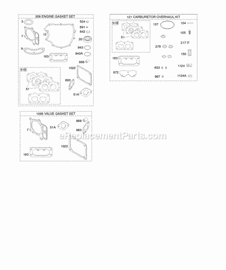 EngineValve Gasket Set Carburetor Overhaul Kit Diagram and Parts List for 44M777-0289-B1  Briggs and Stratton Engine